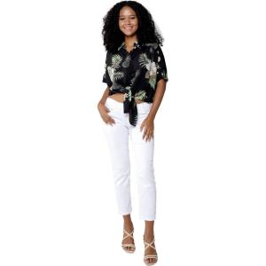 image:imageWomens Hawaiian Tie Front Crop Top Aloha Shirt in Pineapple GardenPineapple Garden Black