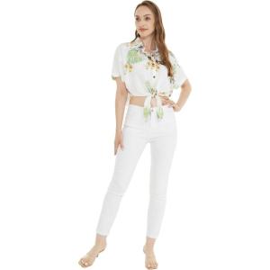 image:imageWomens Hawaiian Tie Front Crop Top Aloha Shirt in Pineapple GardenPineapple Garden White