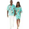 image:imageMatchable Couple Hawaiian Luau Shirt or Kimono in Pineapple Garden TurquoiseWomen Pineapple Garden Turquoise