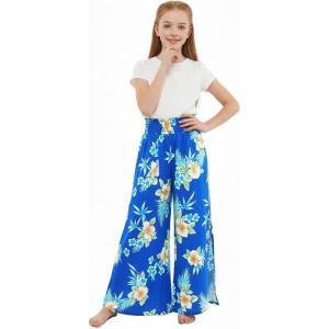 image:imageGirl Hawaiian Wide Leg Maxi Palazzo Pants in Hibiscus BlueHibiscus Blue