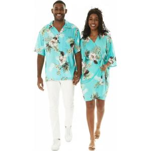image:imageMatchable Couple Hawaiian Luau Shirt or Kimono in Pineapple Garden TurquoiseMen Pineapple Garden Turquoise