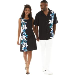 image:imageMatchable Couple Hawaiian Luau Men Shirt or Women Tank Dress in Watercolor Orchid Black TurquoiseWomen Watercolor Orchid Black Turquoise