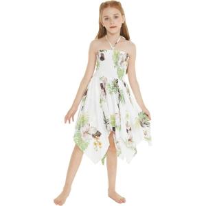 image:imageGirl Gypsy Uneven Bottom Hawaiian Luau Dress in Wispy Cereus BlackPineapple Garden White