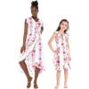 image:imageMatchable Hawaiian Luau Mother Daughter Wrap Ruffle Dresses in Pink Hibiscus Vine WhiteWomen Dress in Pink Hibiscus Vine White
