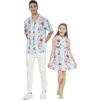 image:imageMatching Father Daughter Hawaiian Luau Cruise Outfit Shirt Dress Pink Hibiscus Vine