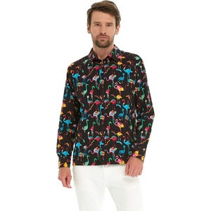image:imageHawaii Hangover Mens Hawaiian Long Sleeve Shirt Aloha Shirt Flamingo in Love WhiteFlamingo Party Black