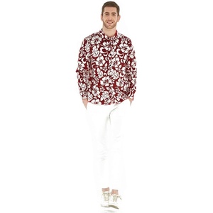 image:imageHawaii Hangover Mens Hawaiian Long Sleeve Shirt Aloha Shirt Flamingo in Love WhiteVintage Classic Hibiscus  Burgundy
