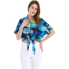 image:imageHawaii Hangover Family Matching Hawaiian Clothes Sunset Blue  Family matching Hawaiian outfits Sunset Blue lightweight rayon machine washable tropical print luaus cruisesWomen Tie Front Shirt