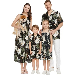 image:imageFamily Matching Hawaiian Clothes Wispy Cereus Black  Lightweight 100 rayon  Family matching outfits  Tropical floral print  Beach vacations  Luaus  Cruises  Family photosGirl Elastic Top Strap