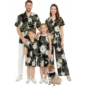 image:imageFamily Matching Hawaiian Clothes Wispy Cereus Black  Lightweight 100 rayon  Family matching outfits  Tropical floral print  Beach vacations  Luaus  Cruises  Family photosScrunchies