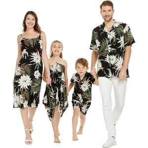 image:imageFamily Matching Hawaiian Clothes Wispy Cereus Black  Lightweight 100 rayon  Family matching outfits  Tropical floral print  Beach vacations  Luaus  Cruises  Family photosWomen 34 Sleeve
