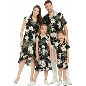 image:imageFamily Matching Hawaiian Clothes Wispy Cereus Black  Lightweight 100 rayon  Family matching outfits  Tropical floral print  Beach vacations  Luaus  Cruises  Family photosGirl Wrap