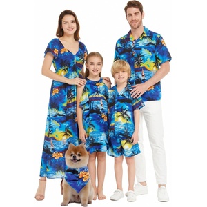 image:imageHawaii Hangover Family Matching Hawaiian Clothes Sunset Blue  Family matching Hawaiian outfits Sunset Blue lightweight rayon machine washable tropical print luaus cruisesWomen Maxi Rahee