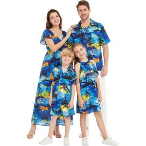 image:imageHawaii Hangover Family Matching Hawaiian Clothes Sunset Blue  Family matching Hawaiian outfits Sunset Blue lightweight rayon machine washable tropical print luaus cruisesGirl Ruffle Tank