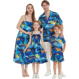 image:imageHawaii Hangover Family Matching Hawaiian Clothes Sunset Blue  Family matching Hawaiian outfits Sunset Blue lightweight rayon machine washable tropical print luaus cruisesWomen Short Maxi Ruffle
