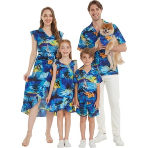 image:imageHawaii Hangover Family Matching Hawaiian Clothes Sunset Blue  Family matching Hawaiian outfits Sunset Blue lightweight rayon machine washable tropical print luaus cruisesWomen Wrap Ruffle