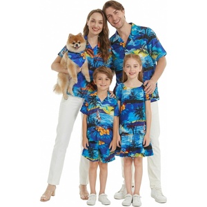 image:imageHawaii Hangover Family Matching Hawaiian Clothes Sunset Blue  Family matching Hawaiian outfits Sunset Blue lightweight rayon machine washable tropical print luaus cruisesGirl Simple Muumuu Ruffle