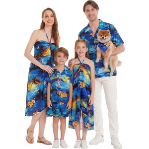 image:imageHawaii Hangover Family Matching Hawaiian Clothes Sunset Blue  Family matching Hawaiian outfits Sunset Blue lightweight rayon machine washable tropical print luaus cruisesWomen Halter