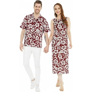 image:imageMatchable Couple Hawaiian Luau Men Shirt or Women Maxi Tank Dress in Classic Hibiscus BurgundyWomen Classic Hibiscus Burgundy