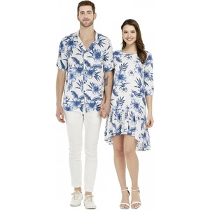 image:imageMatchable Couple Hawaiian Luau Shirt or 34 Sleeve Ruffle Dress in Day Dream BloomMen Day Dream Bloom