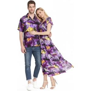 image:imageMatchable Couple Hawaiian Luau Shirt or Rahee Maxi Dress in Sunset PurpleMen Sunset Purple