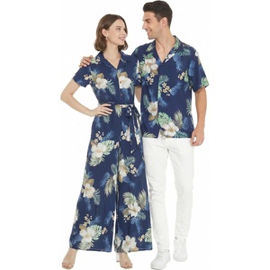 image:imageHawaii Hangover Couple Matching Hawaiian Shirt and Jumpsuit Set  Couple matching Hawaiian outfits men and women lightweight rayon machine washable luau beach vacations cruisesWomen Pineapple Garden Navy