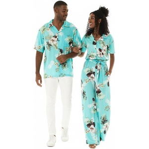 image:imageHawaii Hangover Couple Matching Hawaiian Shirt and Jumpsuit Set  Couple matching Hawaiian outfits men and women lightweight rayon machine washable luau beach vacations cruisesWomen Pineapple Garden Turquoise