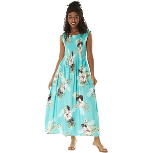 image:imageWomens Hawaiian Maxi Tank Elastic Luau Dress Pineapple GardenPineapple Garden Turquoise
