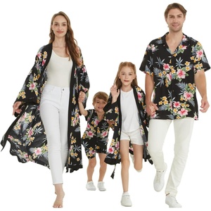 image:imageFamily Matching Hawaiian Clothes Hibiscus Black  Black Hibiscus Print  Soft Rayon Fabric  Family Matching Outfits  Vacation Ready  Luau Party WearWomen Kimono Cardigan