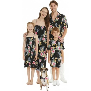 image:imageFamily Matching Hawaiian Clothes Hibiscus Black  Black Hibiscus Print  Soft Rayon Fabric  Family Matching Outfits  Vacation Ready  Luau Party WearWomen Maxi Ruffle