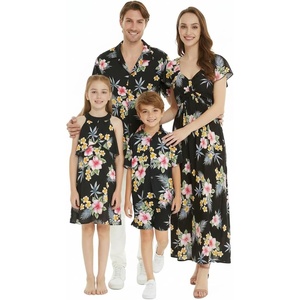 image:imageFamily Matching Hawaiian Clothes Hibiscus Black  Black Hibiscus Print  Soft Rayon Fabric  Family Matching Outfits  Vacation Ready  Luau Party WearWomen Maxi Rahee