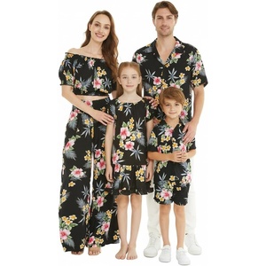 image:imageFamily Matching Hawaiian Clothes Hibiscus Black  Black Hibiscus Print  Soft Rayon Fabric  Family Matching Outfits  Vacation Ready  Luau Party WearWomen V Neck Jumpsuit
