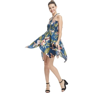 image:imageWomens Hawaiian Fairy Uneven Bottom Luau Dress in Tropical Print  Fairy Uneven Hem Soft Rayon Fabric Tropical Floral Print Resort Vacation Wear Lightweight Comfort