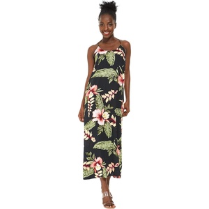 image:imageWomens Hawaiian Maxi Sweetheart Dress Signature Prints  Sweetheart Neckline Soft Rayon Fabric Signature Floral Prints Lightweight Comfort Resort Vacation WearRafelsia Black