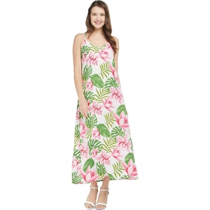 image:imageWomens Hawaiian Maxi Sweetheart Dress Signature Prints  Sweetheart Neckline Soft Rayon Fabric Signature Floral Prints Lightweight Comfort Resort Vacation WearLotus and Orchid