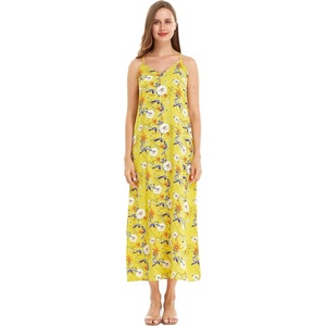 image:imageWomens Hawaiian Maxi Sweetheart Dress Signature Prints  Sweetheart Neckline Soft Rayon Fabric Signature Floral Prints Lightweight Comfort Resort Vacation WearGarden Poppy Yellow