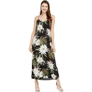 image:imageWomens Hawaiian Maxi Sweetheart Dress Signature Prints  Sweetheart Neckline Soft Rayon Fabric Signature Floral Prints Lightweight Comfort Resort Vacation WearWispy Cereus Black