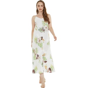 image:imageWomens Hawaiian Maxi Sweetheart Dress Signature Prints  Sweetheart Neckline Soft Rayon Fabric Signature Floral Prints Lightweight Comfort Resort Vacation WearPineapple Garden White