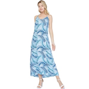 image:imageWomens Hawaiian Maxi Sweetheart Dress Signature Prints  Sweetheart Neckline Soft Rayon Fabric Signature Floral Prints Lightweight Comfort Resort Vacation WearSimply Blue Leaf