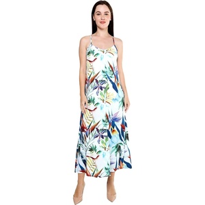 image:imageWomens Hawaiian Maxi Sweetheart Dress Signature Prints  Sweetheart Neckline Soft Rayon Fabric Signature Floral Prints Lightweight Comfort Resort Vacation WearLost in Paradise