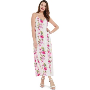 image:imageWomens Hawaiian Maxi Sweetheart Dress Signature Prints  Sweetheart Neckline Soft Rayon Fabric Signature Floral Prints Lightweight Comfort Resort Vacation WearPink Hibiscus Vine