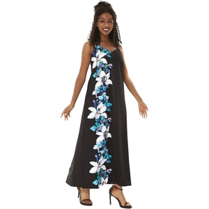 image:imageWomens Hawaiian Maxi Sweetheart Dress Signature Prints  Sweetheart Neckline Soft Rayon Fabric Signature Floral Prints Lightweight Comfort Resort Vacation WearWatercolor Orchid Black Turquoise