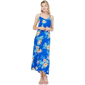 image:imageWomens Hawaiian Maxi Sweetheart Dress Signature Prints  Sweetheart Neckline Soft Rayon Fabric Signature Floral Prints Lightweight Comfort Resort Vacation WearHibiscus Blue