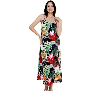 image:imageWomens Hawaiian Maxi Sweetheart Dress Signature Prints  Sweetheart Neckline Soft Rayon Fabric Signature Floral Prints Lightweight Comfort Resort Vacation WearTropical Twilight