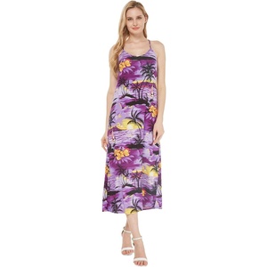 image:imageWomens Hawaiian Maxi Sweetheart Dress Signature Prints  Sweetheart Neckline Soft Rayon Fabric Signature Floral Prints Lightweight Comfort Resort Vacation WearSunset Purple
