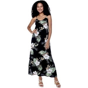 image:imageWomens Hawaiian Maxi Sweetheart Dress Signature Prints  Sweetheart Neckline Soft Rayon Fabric Signature Floral Prints Lightweight Comfort Resort Vacation WearPineapple Garden Black