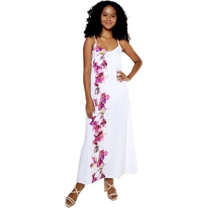 image:imageWomens Hawaiian Maxi Sweetheart Dress Signature Prints  Sweetheart Neckline Soft Rayon Fabric Signature Floral Prints Lightweight Comfort Resort Vacation WearWatercolor Orchid