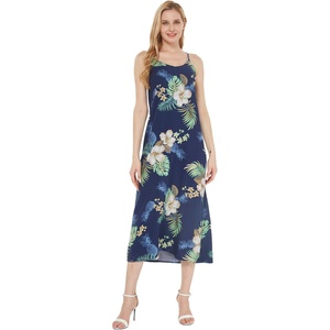 image:imageWomens Hawaiian Maxi Sweetheart Dress Signature Prints  Sweetheart Neckline Soft Rayon Fabric Signature Floral Prints Lightweight Comfort Resort Vacation WearPineapple Garden Navy
