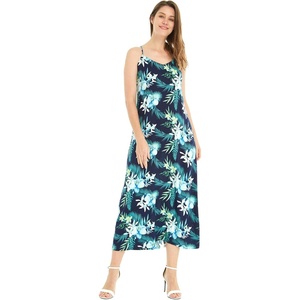 image:imageWomens Hawaiian Maxi Sweetheart Dress Signature Prints  Sweetheart Neckline Soft Rayon Fabric Signature Floral Prints Lightweight Comfort Resort Vacation WearOrchid Breeze Navy