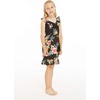 image:imageGirl Ruffle Wrap Hawaiian Luau Dress and Hat with Matching Band in Hibiscus Black Size 6